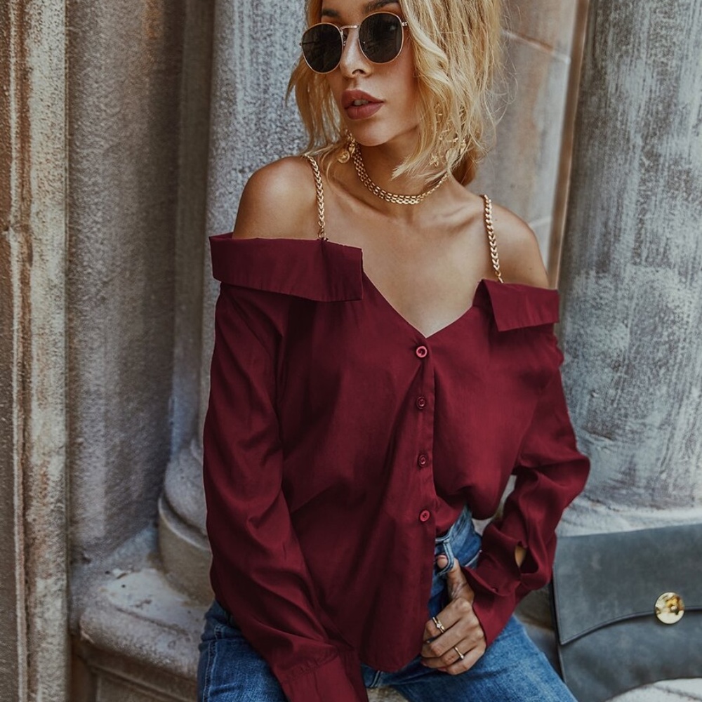 Boho chic button down cold shoulder top green - Picture 10 of 12